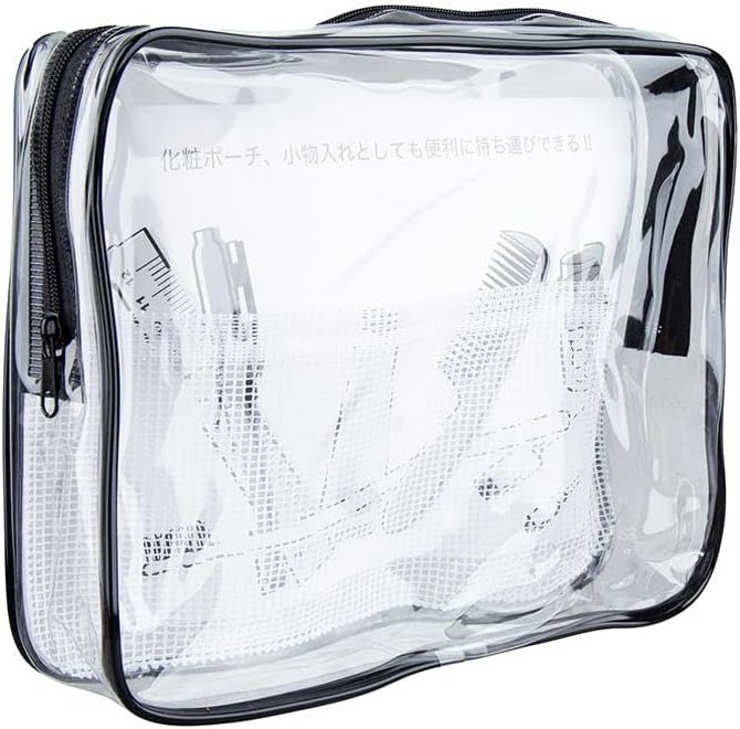 Daiso Clear Vinyl Cosmetic Bag with Mesh Pockets - Transparent Travel Toiletry Makeup Organizer Pouch - Image 2